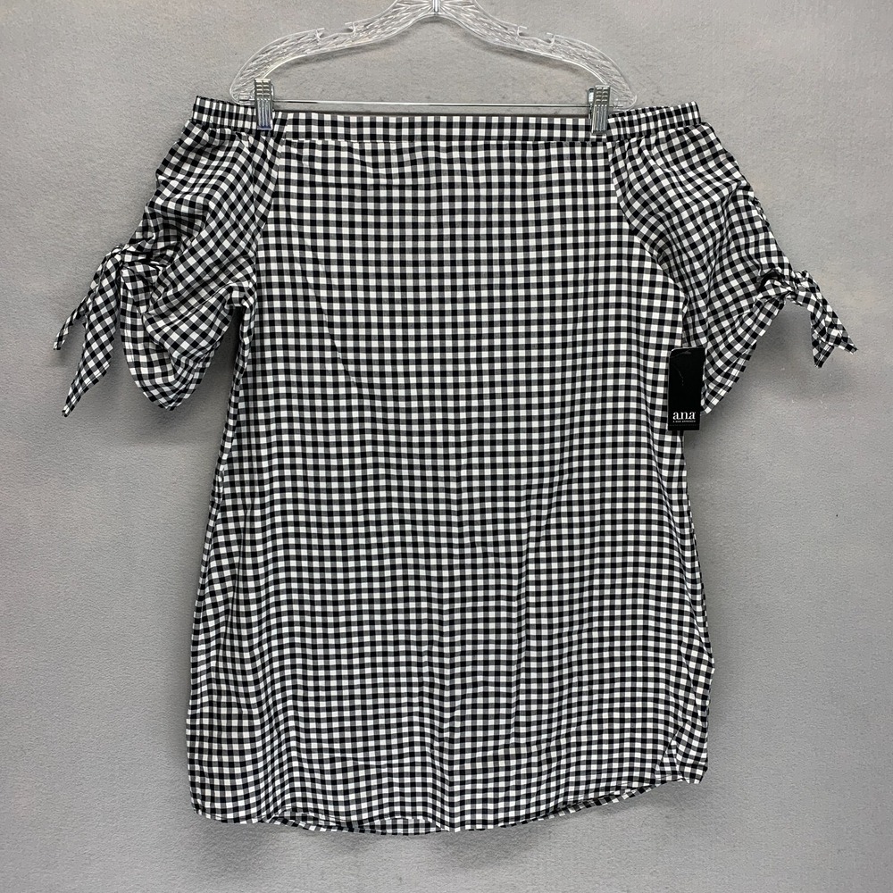 ana Womens Gingham Check Off‎ Shoulder Tunic XL Picnic Cottagecore Peasant NWT